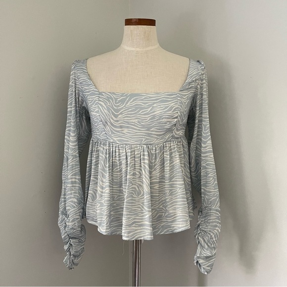 Free People Silent Rawr baby blue zebra print top NWoT Small - Picture 1 of 7